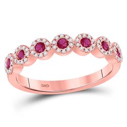 1/2 CTW Womens Round Ruby Halo Stackable Band Ring 10kt Rose Gold - REF-35F4W