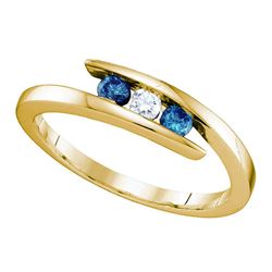 1/4 CTW Womens Round Blue Color Enhanced Diamond 3-stone Ring 10kt Yellow Gold - REF-21Y2N