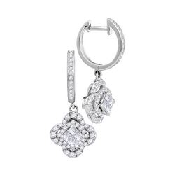 1 CTW Womens Princess Diamond Dangle Earrings 14kt White Gold - REF-81N7A