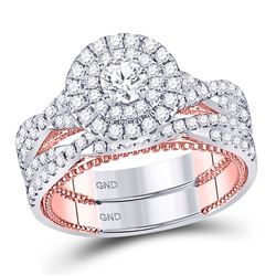 1 & 3/8 CTW Round Diamond Bridal Wedding Ring 14kt Two-tone Gold - REF-163W5H