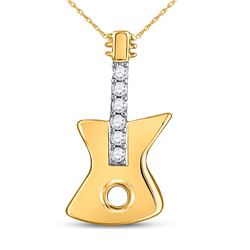 1/20 CTW Womens Round Diamond Electric Guitar Music Instrument Pendant 10kt Yellow Gold - REF-8Y3N