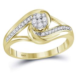 1/4 CTW Womens Round Diamond Swirl Flower Cluster Ring 10kt Yellow Gold - REF-28R5X