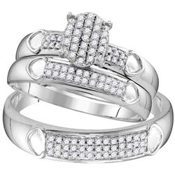 1/3 CTW His Hers Round Diamond Oval Matching Wedding Set 10kt White Gold - REF-38Y2N