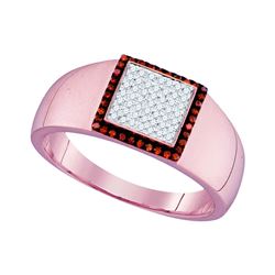 1/4 CTW Mens Round Red Color Enhanced Diamond Square Cluster Ring 10kt Rose Gold - REF-34N3A