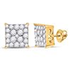 Image 1 : 1/2 CTW Womens Round Diamond Square Cluster Earrings 10kt Yellow Gold - REF-32F7W