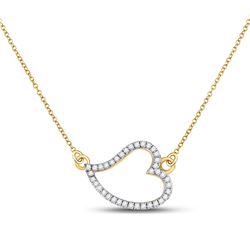 1/6 CTW Womens Round Diamond Sideways Heart Necklace 10kt Yellow Gold - REF-15T2V