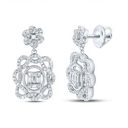 1 CTW Womens Baguette Diamond Dangle Earrings 14kt White Gold - REF-92M3F