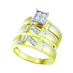 1/4 CTW His Hers Round Diamond Square Matching Wedding Set 10kt Yellow Gold - REF-47N6A