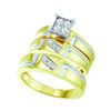 Image 1 : 1/4 CTW His Hers Round Diamond Square Matching Wedding Set 10kt Yellow Gold - REF-47N6A