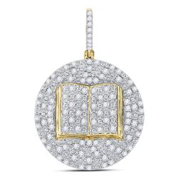 1 CTW Mens Round Diamond Holy Bible Open Book Charm Pendant 10kt Yellow Gold - REF-61F4W