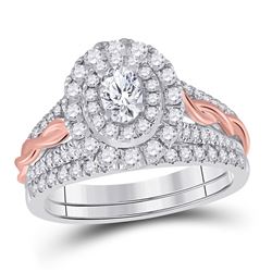 1 CTW Oval Diamond Bridal Wedding Ring 14kt Two-tone Gold - REF-144Y5N
