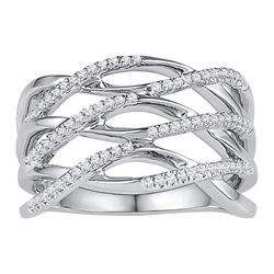 1/4 CTW Womens Round Diamond Openwork Crossover Strand Band Ring 10kt White Gold - REF-30A7M