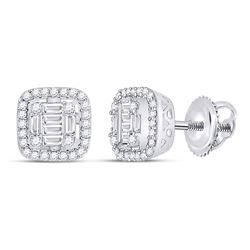 3/8 CTW Womens Baguette Diamond Fashion Cushion Cluster Earrings 14kt White Gold - REF-47V6Y