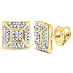 1/5 CTW Mens Round Diamond Square Cluster Stud Earrings 10kt Yellow Gold - REF-20N5A