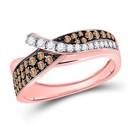 1/2 CTW Womens Round Brown Diamond Band Ring 14kt Rose Gold - REF-41N5A