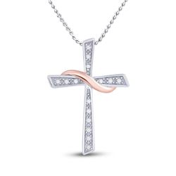 1/20 CTW Womens Round Diamond Cross Pendant 10kt Two-tone Gold - REF-9N5A