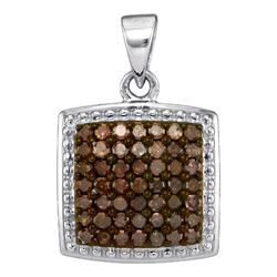 1/2 CTW Womens Round Brown Diamond Square Pendant 10kt White Gold - REF-23N9A