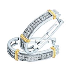1/6 CTW Womens Round Diamond Oblong Double Row Hoop Earrings 10kt Two-tone Gold - REF-23F3W