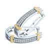 Image 1 : 1/6 CTW Womens Round Diamond Oblong Double Row Hoop Earrings 10kt Two-tone Gold - REF-23F3W