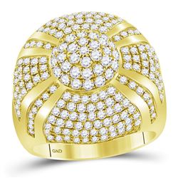 3 & 5/8 CTW Mens Round Diamond Large Cluster Ring 14kt Yellow Gold - REF-302N3A