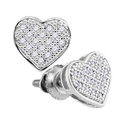 1/10 CTW Womens Round Diamond Heart Cluster Stud Earrings 10kt White Gold - REF-10T9V