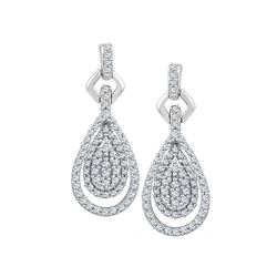 1/2 CTW Womens Round Diamond Teardrop Cluster Dangle Earrings 10kt White Gold - REF-36V7Y