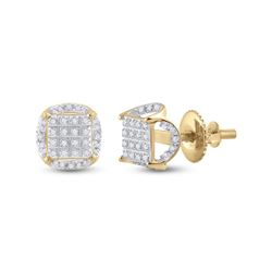 1/5 CTW Mens Round Diamond Circle Cluster Earrings 10kt Yellow Gold - REF-17A6M