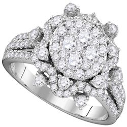 1 & 5/8 CTW Round Diamond Cluster Bridal Wedding Engagement Ring 14kt White Gold - REF-176F5W