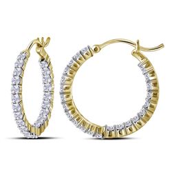 2 CTW Womens Round Diamond Inside Outside Hoop Earrings 10kt Yellow Gold - REF-136W4H