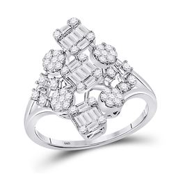 3/4 CTW Womens Baguette Diamond Scattered Cluster Ring 14kt White Gold - REF-85R4X