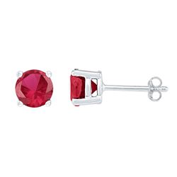 2 CTW Womens Round Lab-Created Ruby Stud Earrings 10kt White Gold - REF-15N2A