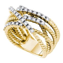3/8 CTW Womens Round Diamond Rope Strand Band Ring 14kt Yellow Gold - REF-74Y9N