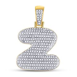 3/4 CTW Mens Round Diamond Bubble Z Letter Charm Pendant 10kt Yellow Gold - REF-53H3R