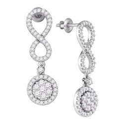 1 & 1/4 CTW Womens Round Diamond Cluster Dangle Infinity Earrings 10kt White Gold - REF-81A7M