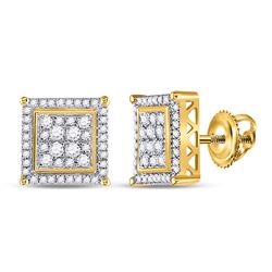 1/2 CTW Mens Round Diamond Square Earrings 10kt Yellow Gold - REF-42F2W