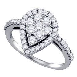 1 CTW Round Diamond Teardrop-shape Cluster Engagement Anniversary Bridal Ring 10k White Gold - REF-8