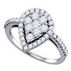 Image 1 : 1 CTW Round Diamond Teardrop-shape Cluster Engagement Anniversary Bridal Ring 10k White Gold - REF-8