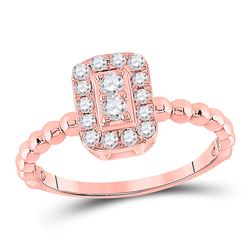 1/3 CTW Womens Round Diamond Rectangle Cluster Ring 10kt Rose Gold - REF-33W5H