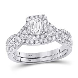 1 & 5/8 CTW Emerald Diamond Bridal Wedding Ring 14kt White Gold - REF-330X7T