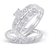Image 1 : 1/12 CTW His Hers Round Diamond Cluster Matching Wedding Set 14kt White Gold - REF-29T9V