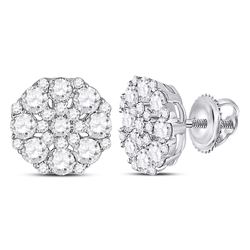 1 & 1/2 CTW Womens Round Diamond Octagon Cluster Earrings 14kt White Gold - REF-122F6W