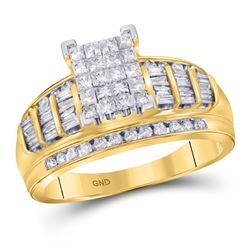1/2 CTW Princess Diamond Cluster Bridal Wedding Engagement Ring 10kt Yellow Gold - REF-42M8F