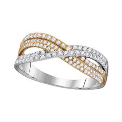 1/2 CTW Womens Round Diamond Crossover Band Ring 10kt Two-tone Gold - REF-36V2Y