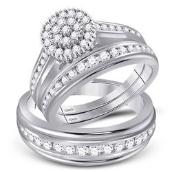 1 CTW His Hers Round Diamond Cluster Matching Wedding Set 10kt White Gold - REF-78M5F