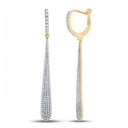 3/4 CTW Womens Round Diamond Drop Dangle Earrings 14kt Yellow Gold - REF-68V2Y