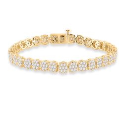 3 & 1/3 CTW Womens Round Diamond Cluster Tennis Bracelet 14kt Yellow Gold - REF-296N6A