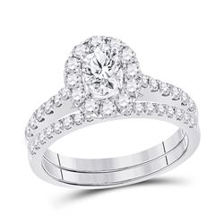 1 & 3/8 CTW Oval Diamond Bridal Wedding Ring 14kt White Gold - REF-241W9H