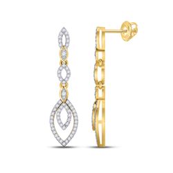 1/3 CTW Womens Round Diamond Dangle Earrings 10kt Yellow Gold - REF-25Y9N