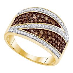3/4 CTW Womens Round Brown Diamond Crossover Stripe Band Ring 10kt Yellow Gold - REF-34Y3N