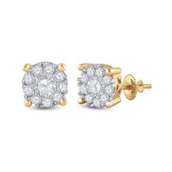3/4 CTW Womens Round Diamond Halo Earrings 14kt Yellow Gold - REF-81T7V